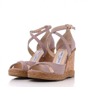 Jimmy Choo Alanah 105 Wedges Glitter Pink Ballet - Sz 38
